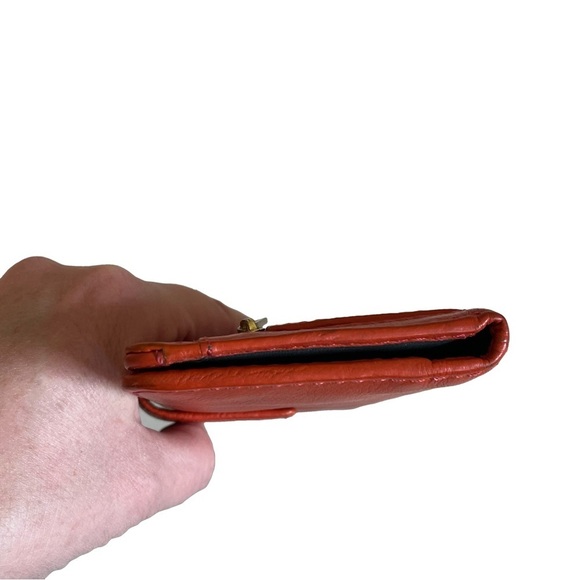 Fossil Orange Cowhide Leather Wallet Bifold Credit Card Zip Compartment Coins - Picture 3 of 15